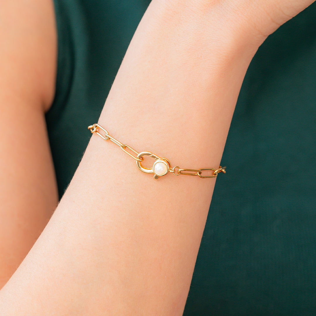 Paperclip Bracelet with Pearl Accent